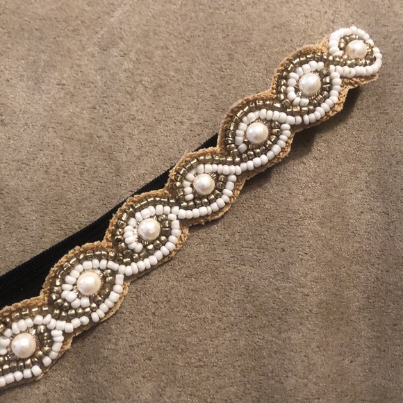 Gorgeous faux pearl and gold glass bead headband - Picture 4 of 7